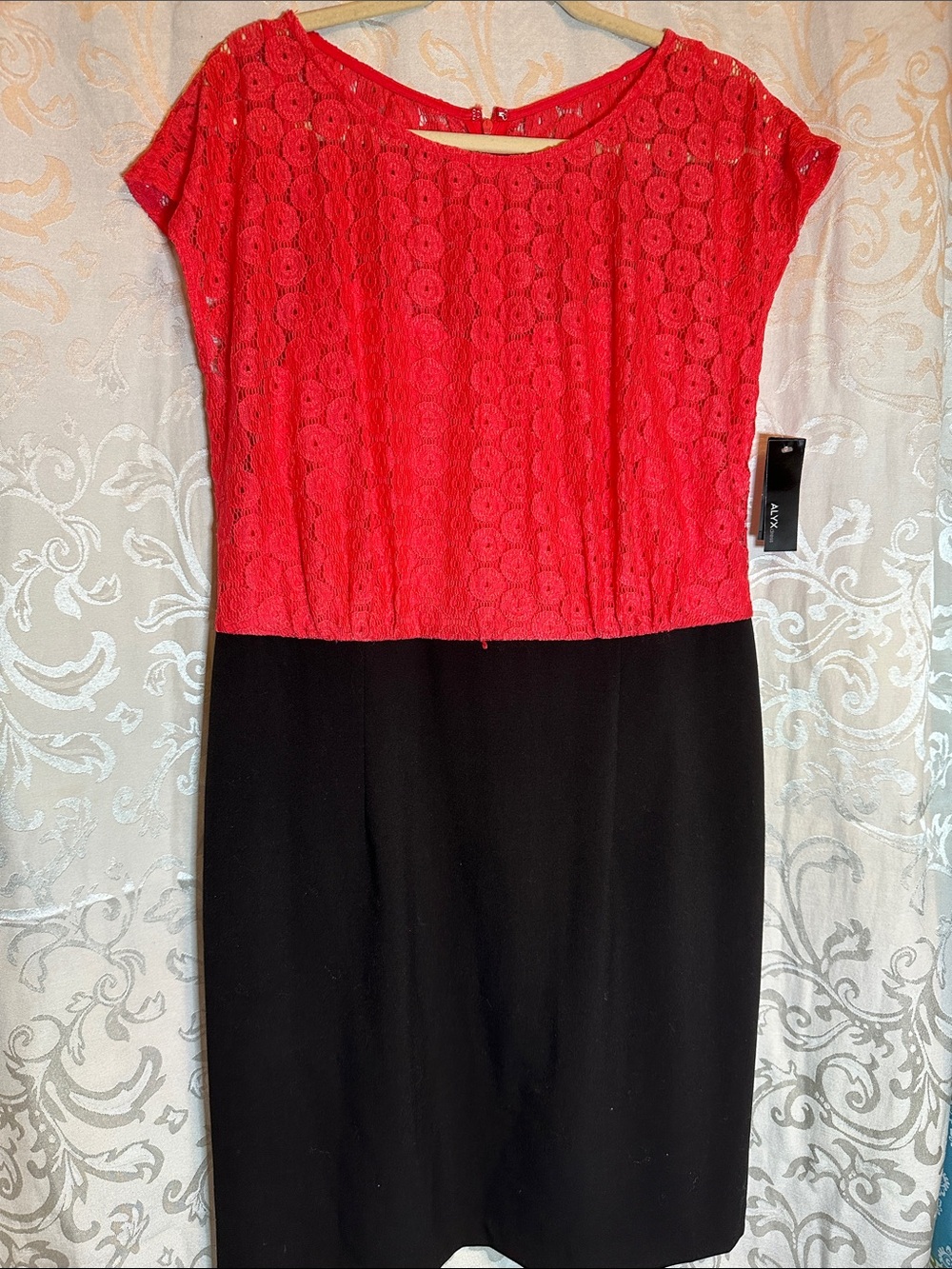 Alyx Red Lace Top & Black Sheath Midi Dress NWT Career